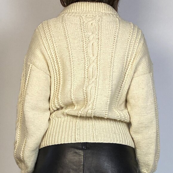 Vintage Cream CABLE Knit FISHERMAN Sweater with Collar Detail! Small to Medium - Picture 4 of 8
